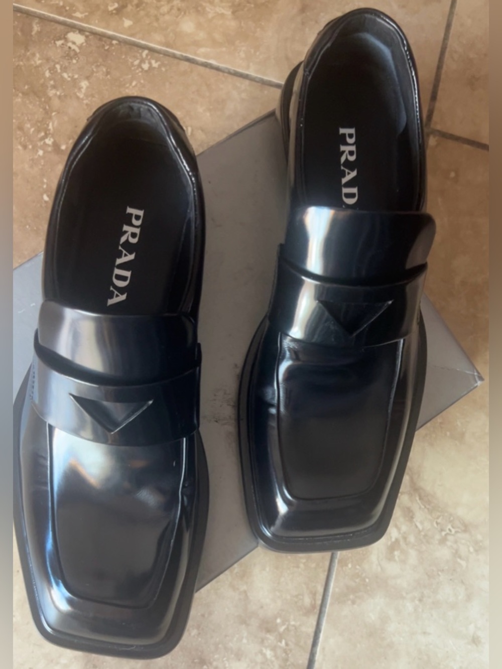 Prada | Black  Leather Dress Square-Toe Loafers Flats Shoes Women’s